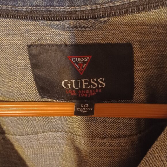 Guess Dark Denim Button 4 Pockets Jean Jacket Embellished Gold Large - Picture 3 of 5